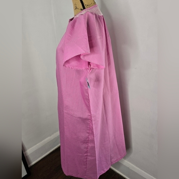 Deadstock Vintage 70s Pink Polka Dot Barbiecore Girly Night Gown House Dress - Picture 2 of 16